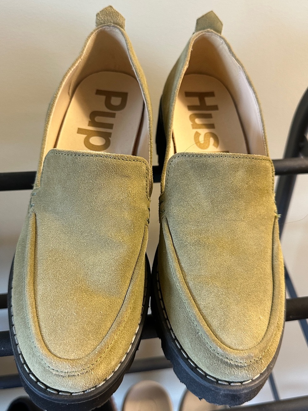 Hush Puppies Olive Green Suede Slip-On Loafers